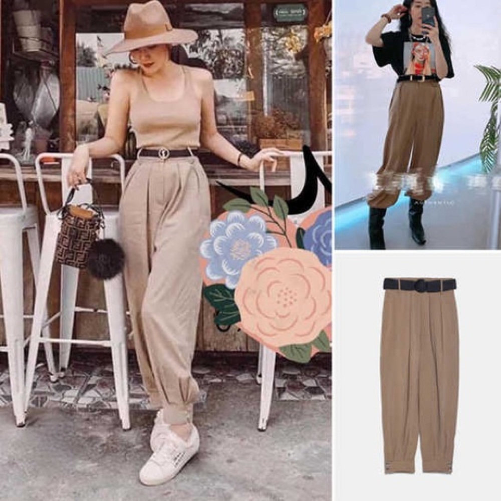 Zara Belted Pleated Pants - Picture 3 of 8